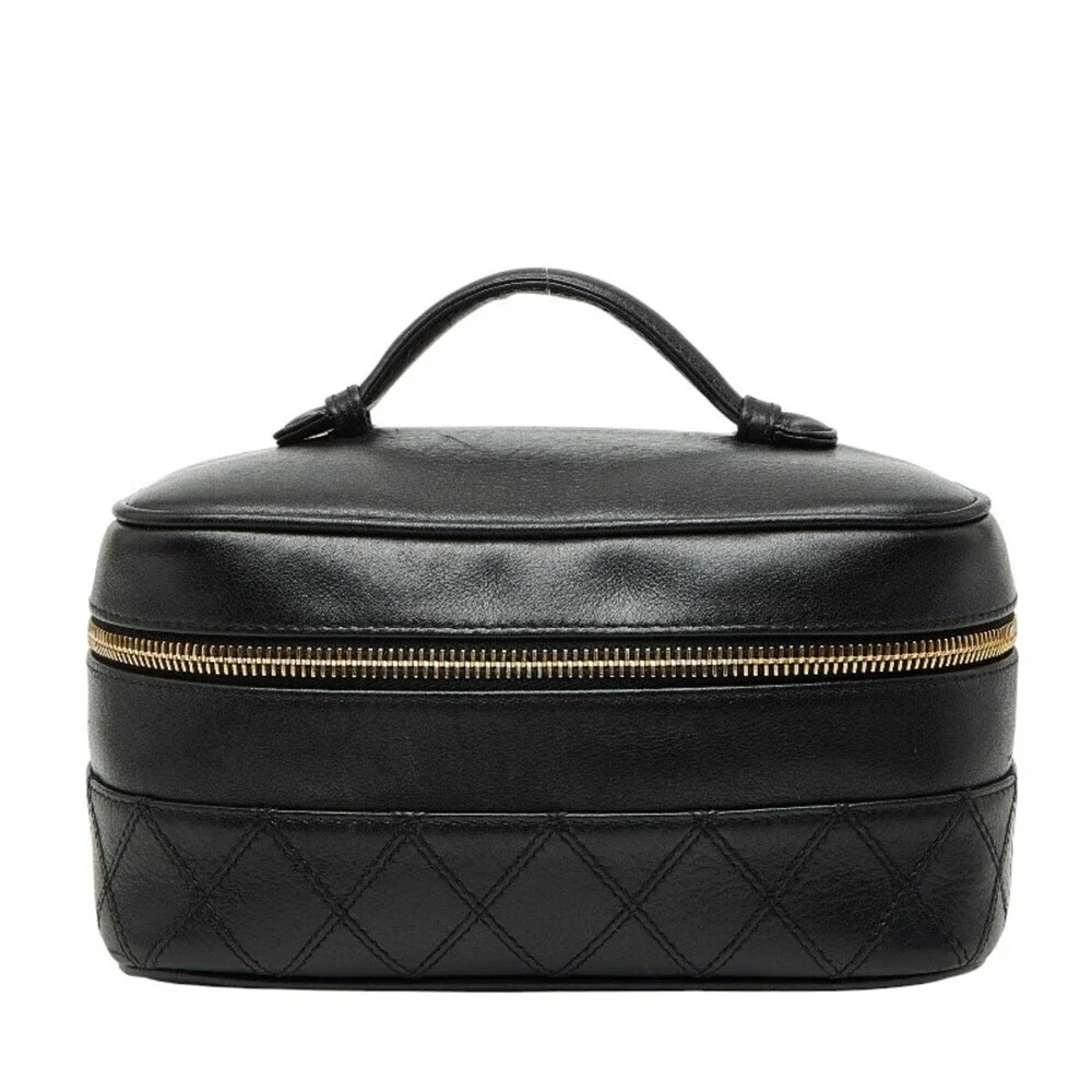 CHANEL Black Lambskin Leather Vanity Bag